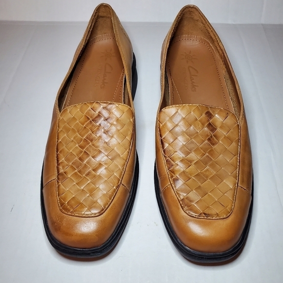 Clarks Springers Brown Tan Woven Intrecciato Leather Loafers US 9.5 M